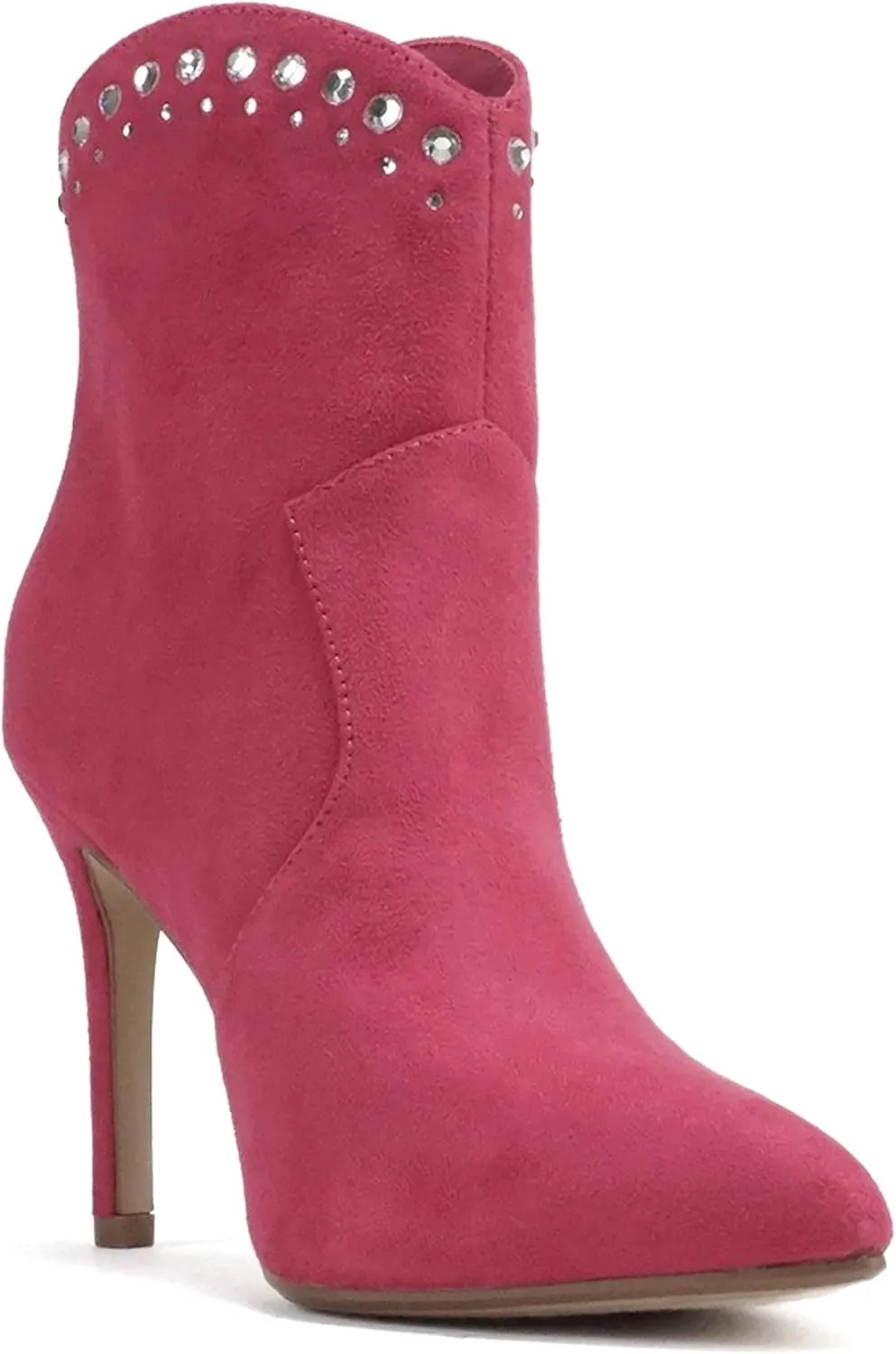 Soda “BANGLE” ~ Women Pointed Toe Stiletto High Heel Rhinestone Western Ankle Boot with Back Zipper