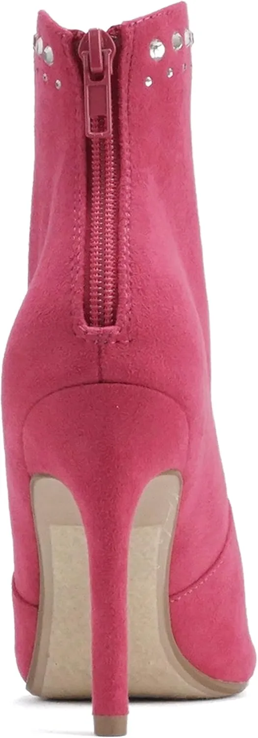 Soda “BANGLE” ~ Women Pointed Toe Stiletto High Heel Rhinestone Western Ankle Boot with Back Zipper