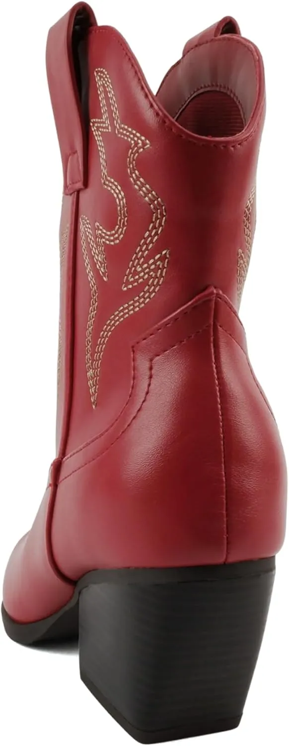 Soda “BLAZING” ~ Women Western Bootie Pointe Toe with Low Heel (Wide Fit Available)