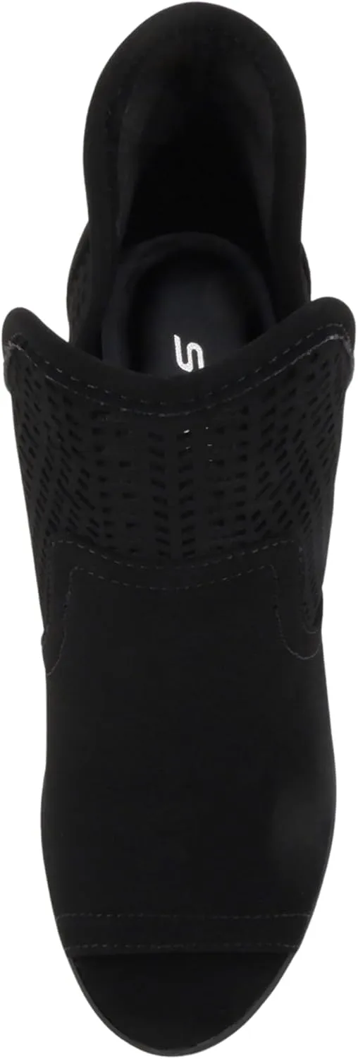 Soda Cathy ~ Women Peep Toe Closed-Back Geometric Cut High Heel Ankle Boots