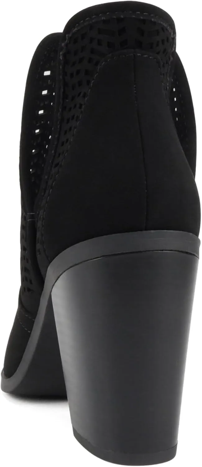 Soda Cathy ~ Women Peep Toe Closed-Back Geometric Cut High Heel Ankle Boots