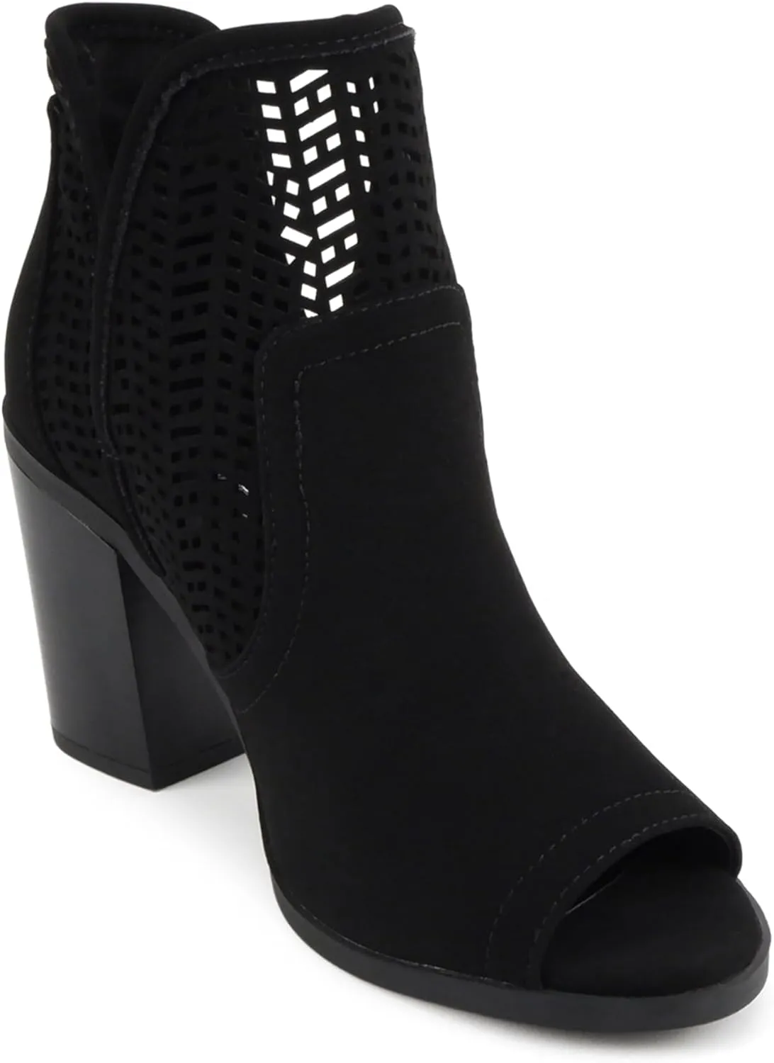 Soda Cathy ~ Women Peep Toe Closed-Back Geometric Cut High Heel Ankle Boots
