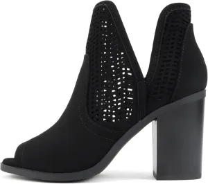 Soda Cathy ~ Women Peep Toe Closed-Back Geometric Cut High Heel Ankle Boots