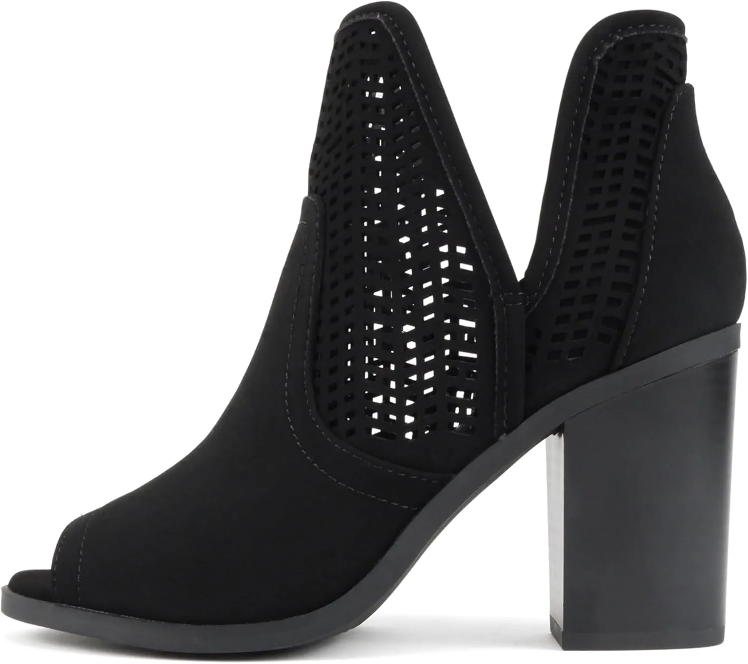 Soda Cathy ~ Women Peep Toe Closed-Back Geometric Cut High Heel Ankle Boots