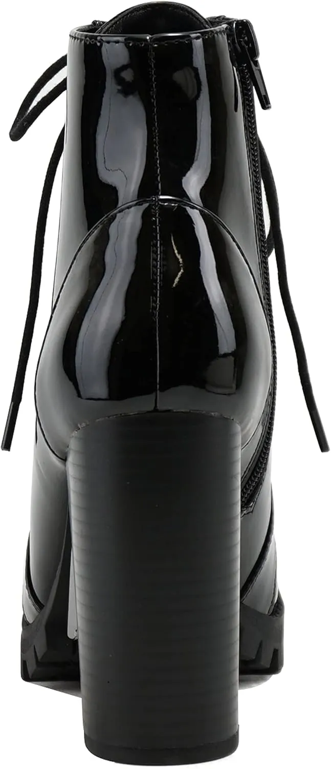 Soda Chalet – Fashion Lace up Military Inspired Ankle Boot with Stacked Heel and Side Zipper