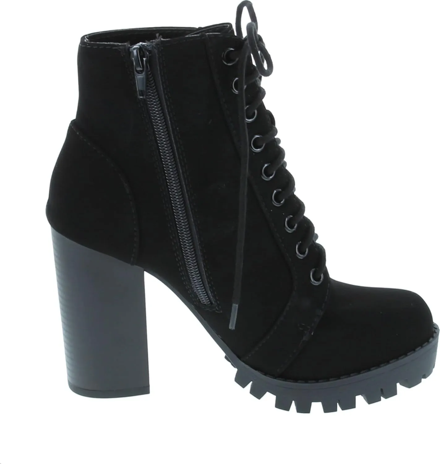 Soda Chalet – Fashion Lace up Military Inspired Ankle Boot with Stacked Heel and Side Zipper