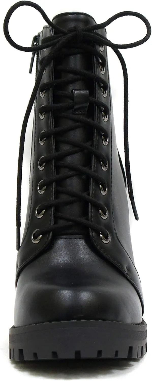 Soda Chalet – Fashion Lace up Military Inspired Ankle Boot with Stacked Heel and Side Zipper