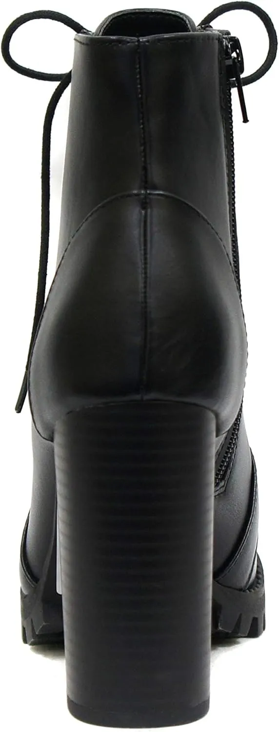 Soda Chalet – Fashion Lace up Military Inspired Ankle Boot with Stacked Heel and Side Zipper