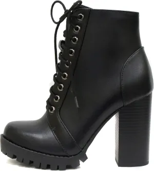Soda Chalet – Fashion Lace up Military Inspired Ankle Boot with Stacked Heel and Side Zipper