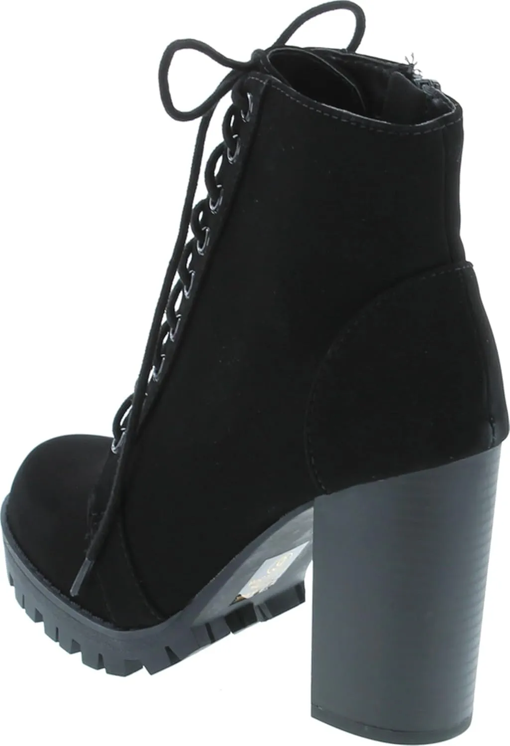 Soda Chalet – Fashion Lace up Military Inspired Ankle Boot with Stacked Heel and Side Zipper