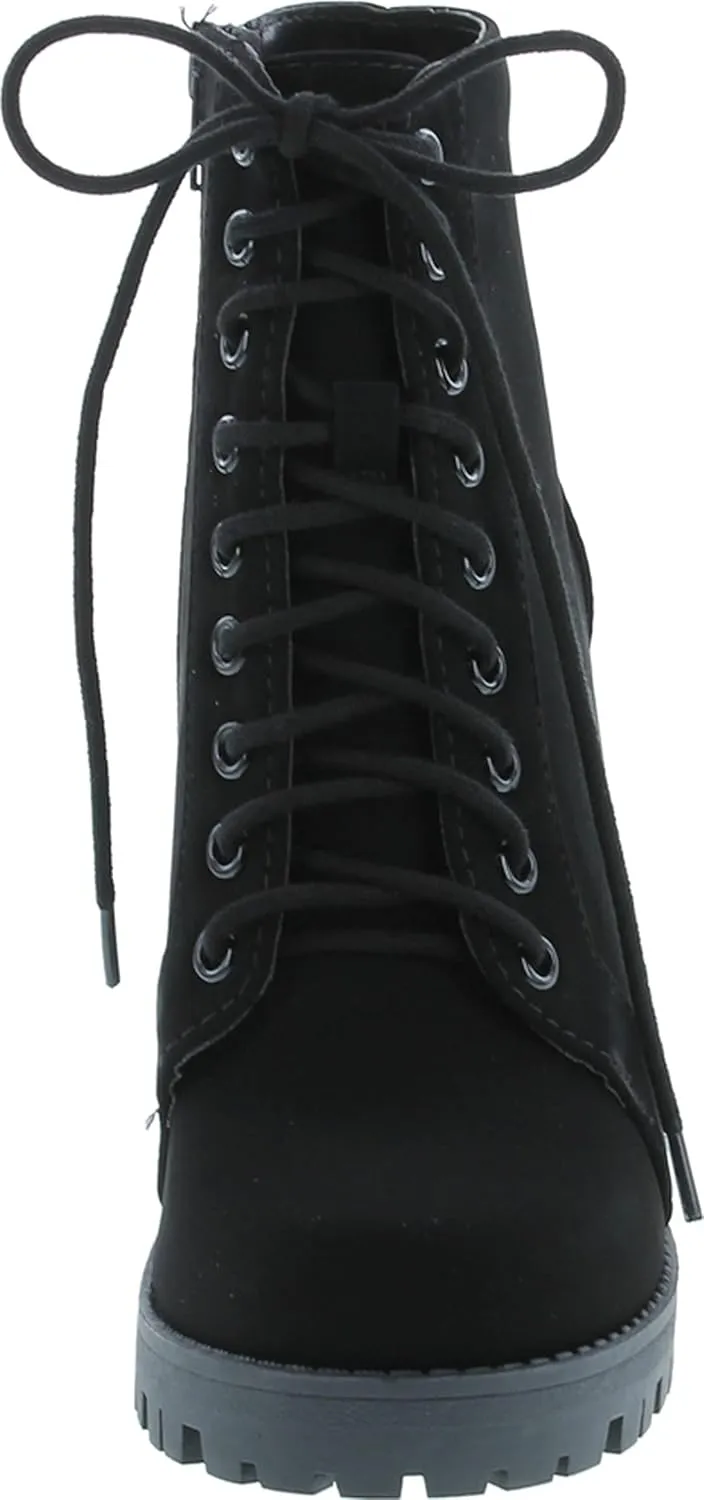 Soda Chalet – Fashion Lace up Military Inspired Ankle Boot with Stacked Heel and Side Zipper