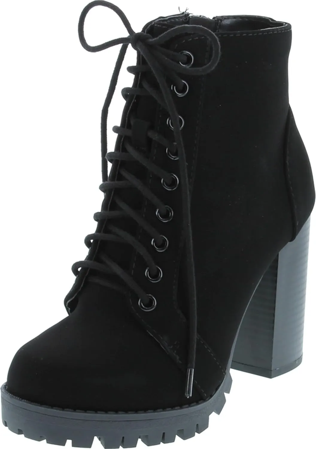 Soda Chalet – Fashion Lace up Military Inspired Ankle Boot with Stacked Heel and Side Zipper