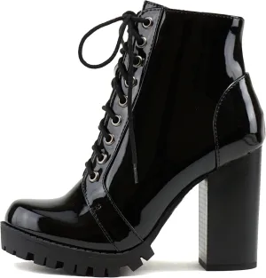 Soda Chalet – Fashion Lace up Military Inspired Ankle Boot with Stacked Heel and Side Zipper