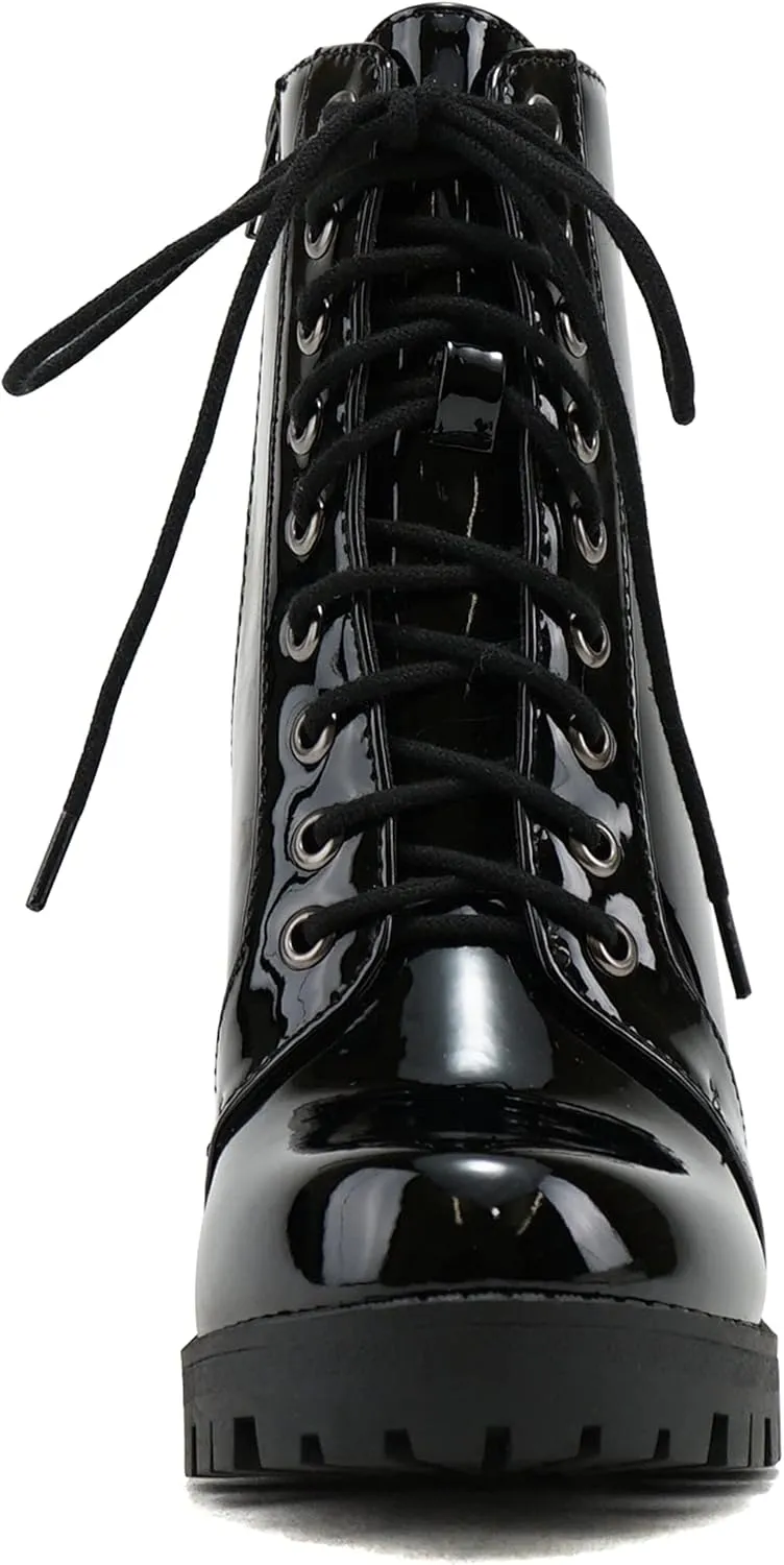 Soda Chalet – Fashion Lace up Military Inspired Ankle Boot with Stacked Heel and Side Zipper