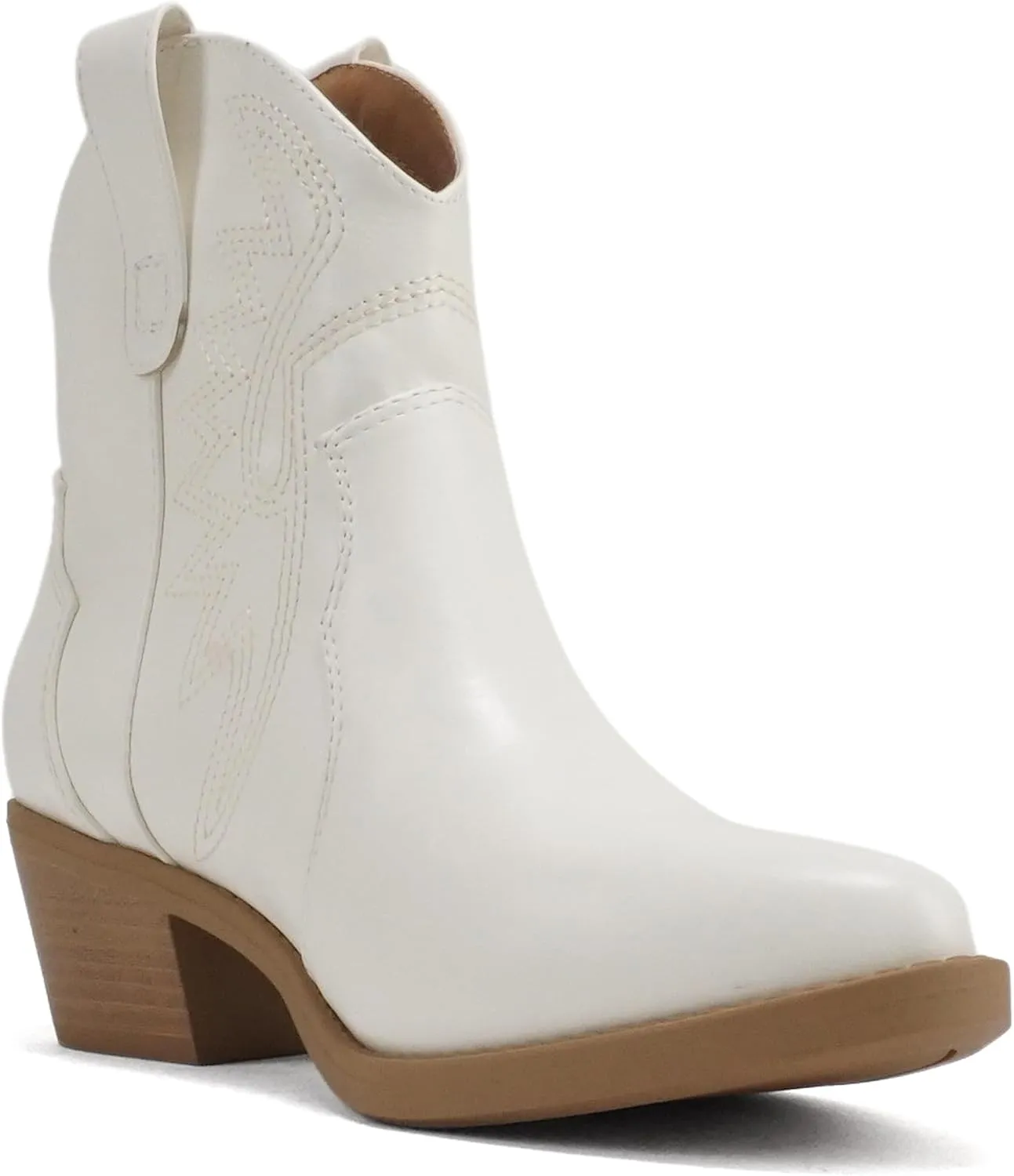 Soda “GESSO” ~ Women Pointed Toe Stitch Slip-On Low Stack Heel Ankle Western Boot