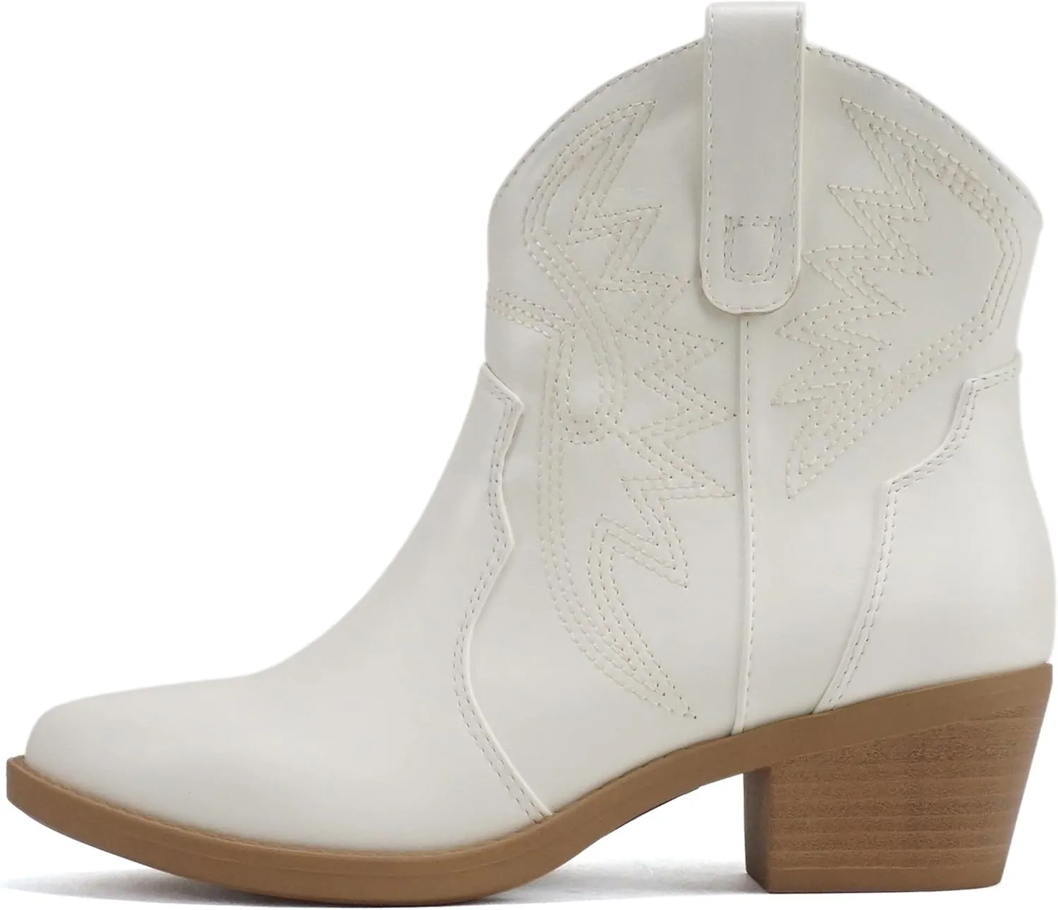 Soda “GESSO” ~ Women Pointed Toe Stitch Slip-On Low Stack Heel Ankle Western Boot