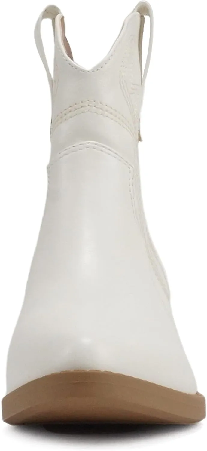 Soda “GESSO” ~ Women Pointed Toe Stitch Slip-On Low Stack Heel Ankle Western Boot