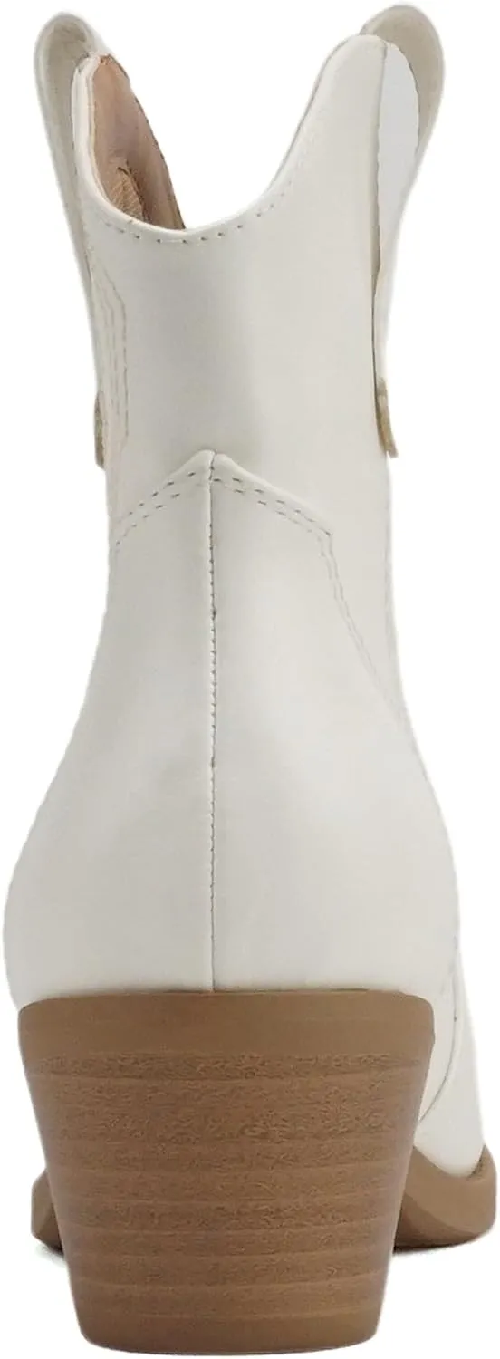 Soda “GESSO” ~ Women Pointed Toe Stitch Slip-On Low Stack Heel Ankle Western Boot