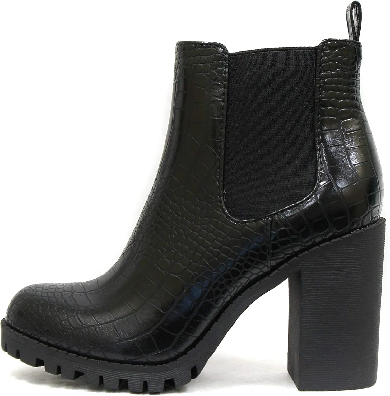 Soda Glove - Ankle Boot w/Lug Sole Elastic Gore and Chunky Heel