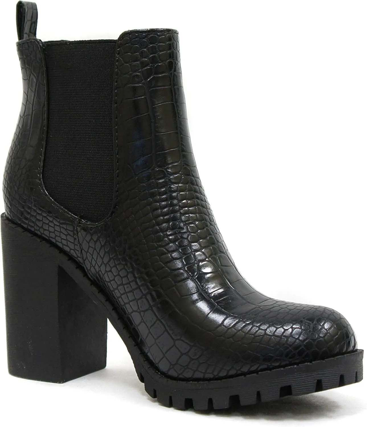 Soda Glove - Ankle Boot w/Lug Sole Elastic Gore and Chunky Heel