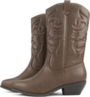 Soda “Rodeo” ~ Women's Knee High Western Cowboy Boots with Stitched Detailing, Pointed Toe, and Low Block Heel