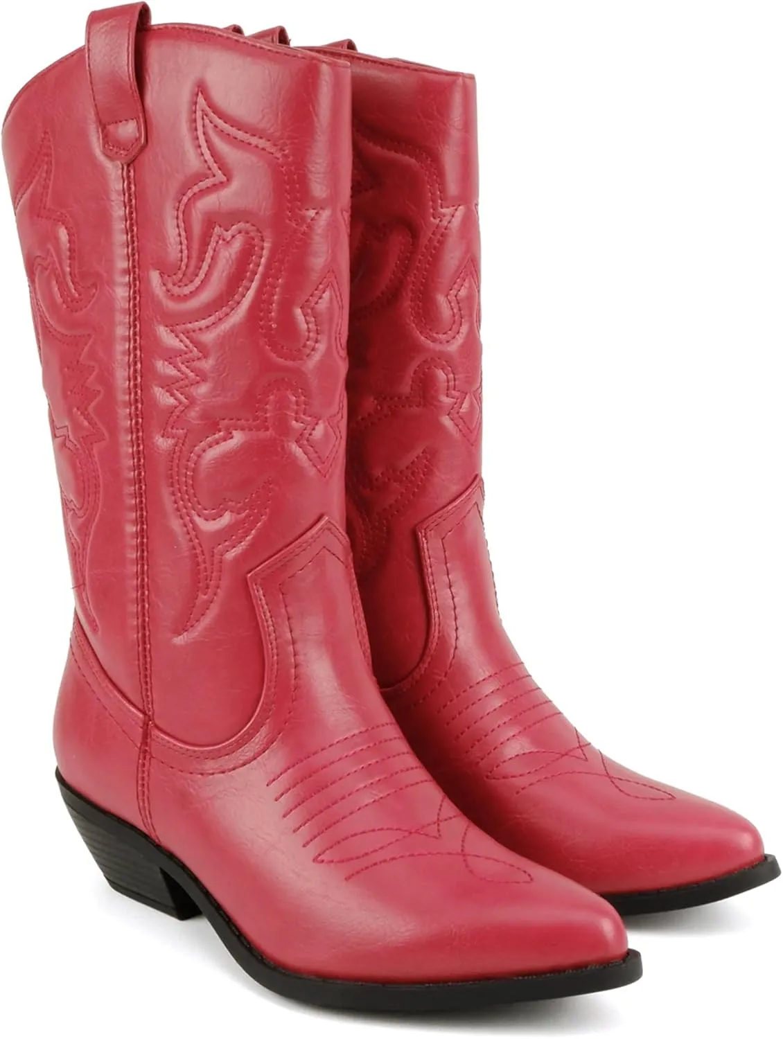Soda “Rodeo” ~ Women's Knee High Western Cowboy Boots with Stitched Detailing, Pointed Toe, and Low Block Heel