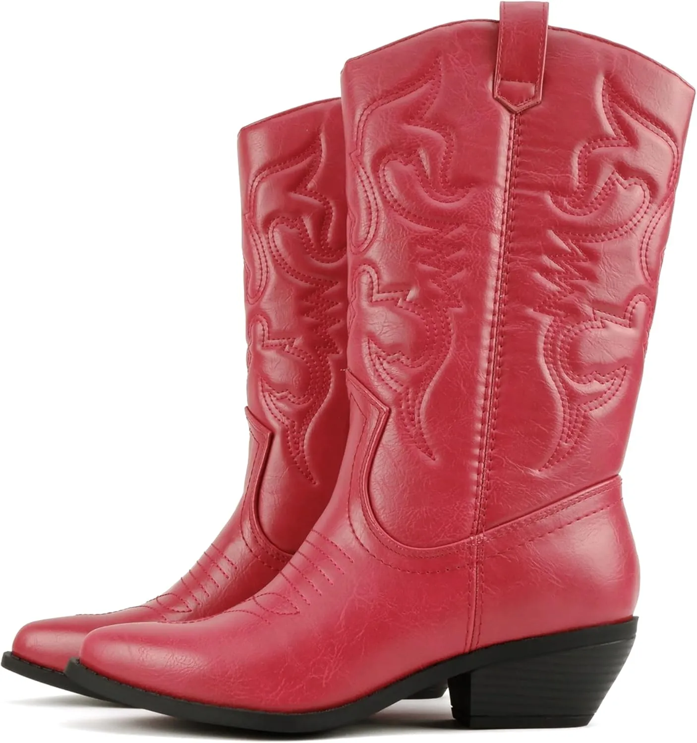 Soda “Rodeo” ~ Women's Knee High Western Cowboy Boots with Stitched Detailing, Pointed Toe, and Low Block Heel