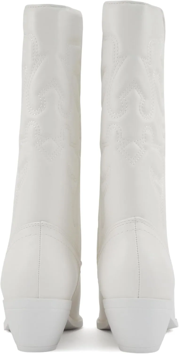 Soda “Rodeo” ~ Women's Knee High Western Cowboy Boots with Stitched Detailing, Pointed Toe, and Low Block Heel