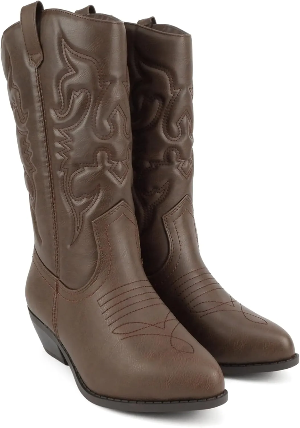 Soda “Rodeo” ~ Women's Knee High Western Cowboy Boots with Stitched Detailing, Pointed Toe, and Low Block Heel