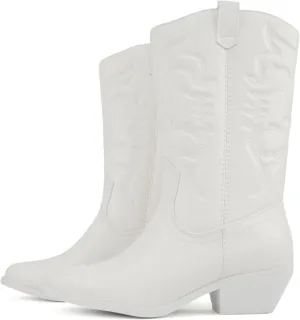 Soda “Rodeo” ~ Women's Knee High Western Cowboy Boots with Stitched Detailing, Pointed Toe, and Low Block Heel