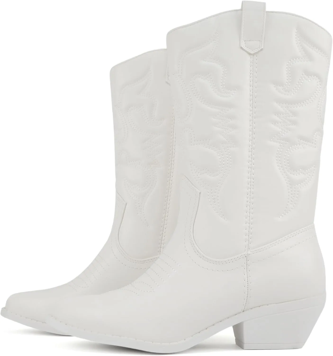 Soda “Rodeo” ~ Women's Knee High Western Cowboy Boots with Stitched Detailing, Pointed Toe, and Low Block Heel