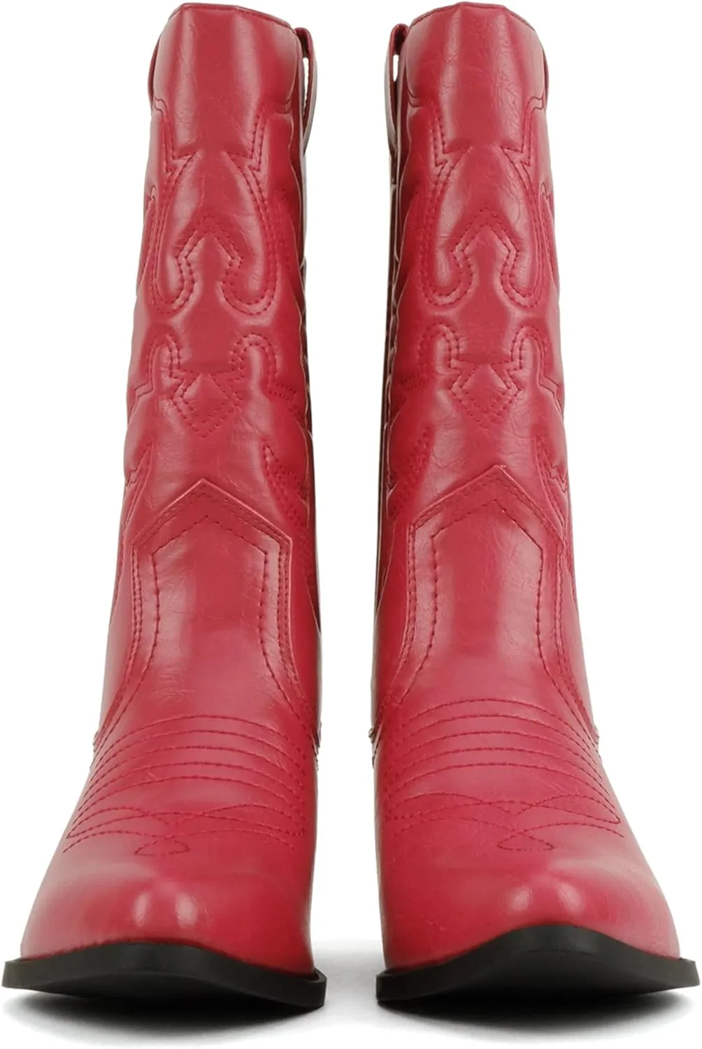 Soda “Rodeo” ~ Women's Knee High Western Cowboy Boots with Stitched Detailing, Pointed Toe, and Low Block Heel