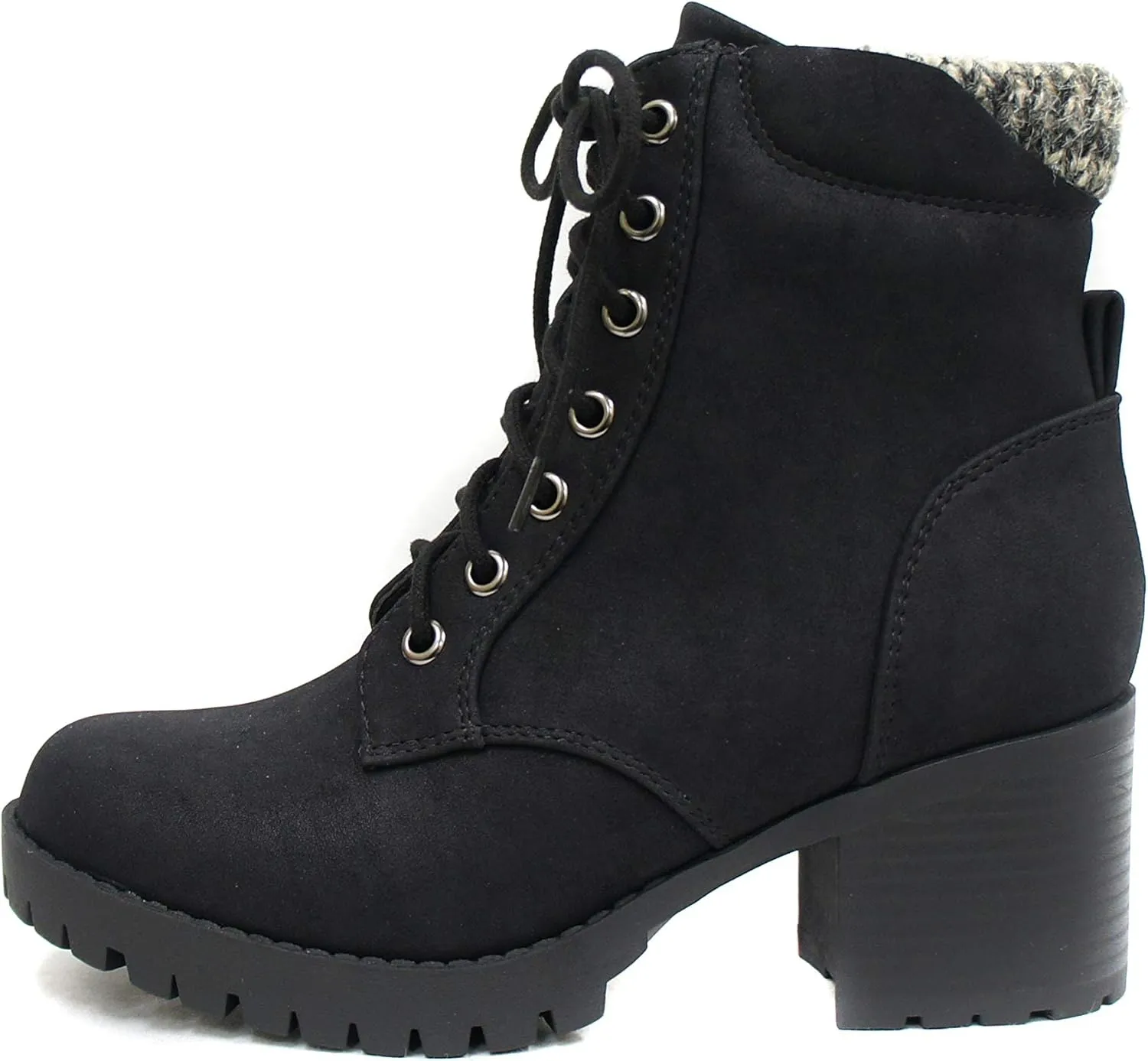 Soda Single Lug Sole Chunky Heel Combat Ankle Boot Lace up w/Side Zipper