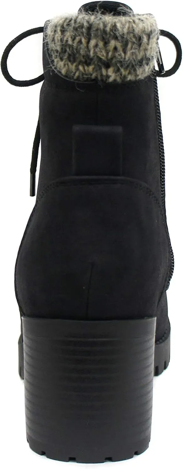 Soda Single Lug Sole Chunky Heel Combat Ankle Boot Lace up w/Side Zipper