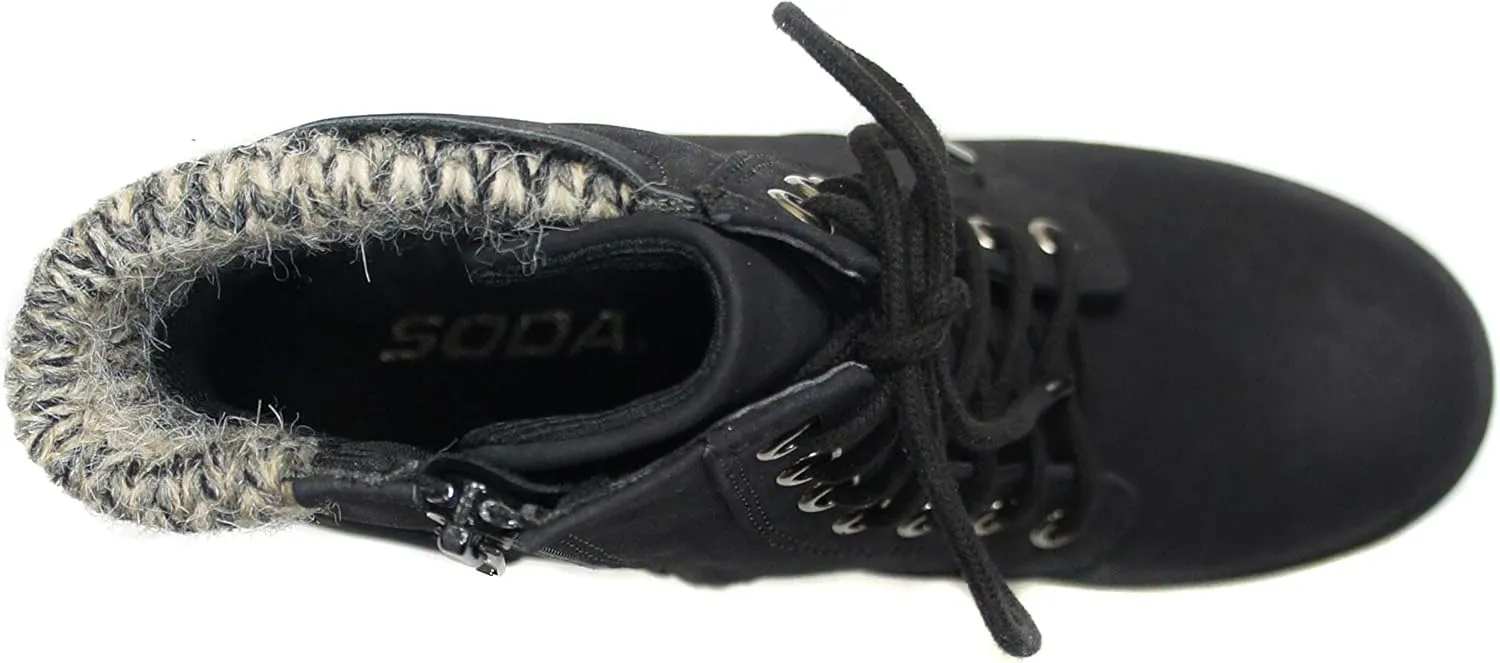 Soda Single Lug Sole Chunky Heel Combat Ankle Boot Lace up w/Side Zipper