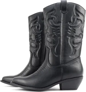 Soda “TELLER” ~ Women's Western Cowboy Boots with Stitched Detailing, Pointed Toe, and Low Block Heel
