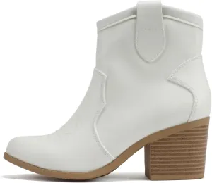 Soda “TELLER” ~ Women's Western Cowboy Boots with Stitched Detailing, Pointed Toe, and Low Block Heel