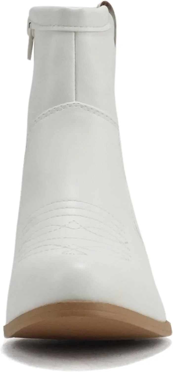 Soda “TELLER” ~ Women's Western Cowboy Boots with Stitched Detailing, Pointed Toe, and Low Block Heel