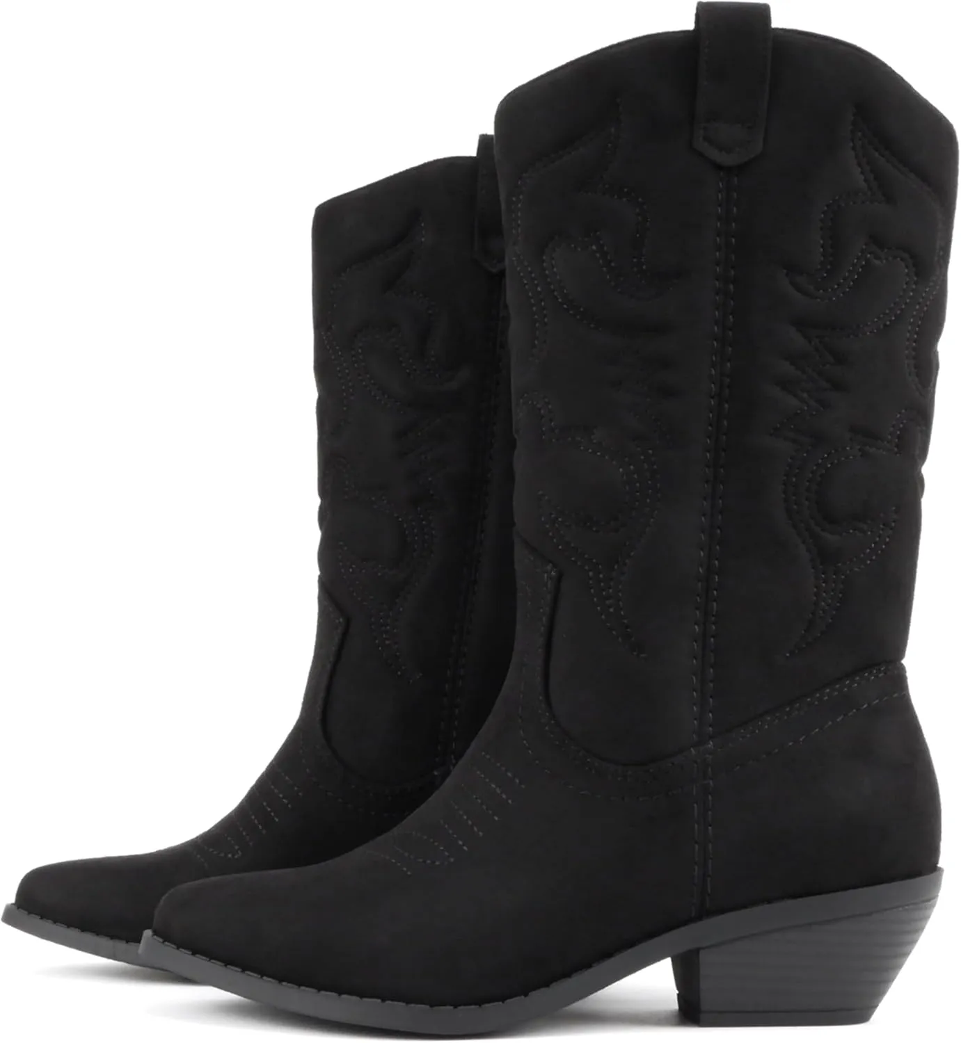 Soda “TELLER” ~ Women's Western Cowboy Boots with Stitched Detailing, Pointed Toe, and Low Block Heel