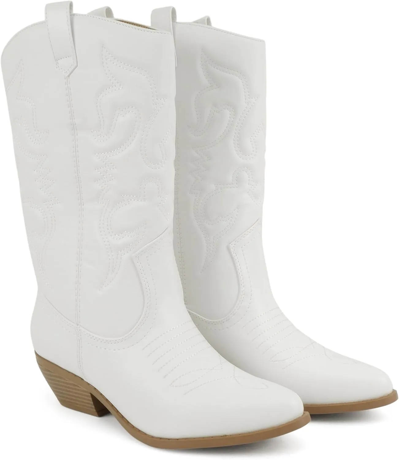 Soda “TELLER” ~ Women's Western Cowboy Boots with Stitched Detailing, Pointed Toe, and Low Block Heel