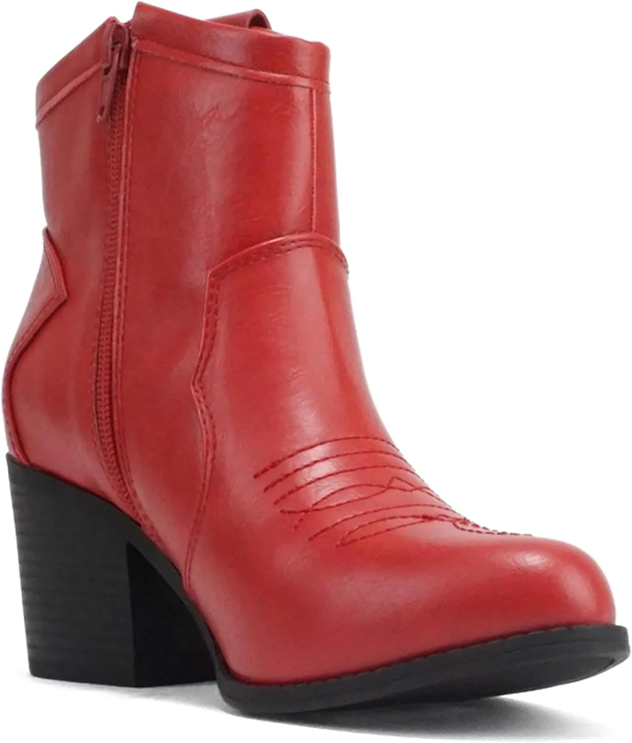 Soda “TELLER” ~ Women's Western Cowboy Boots with Stitched Detailing, Pointed Toe, and Low Block Heel