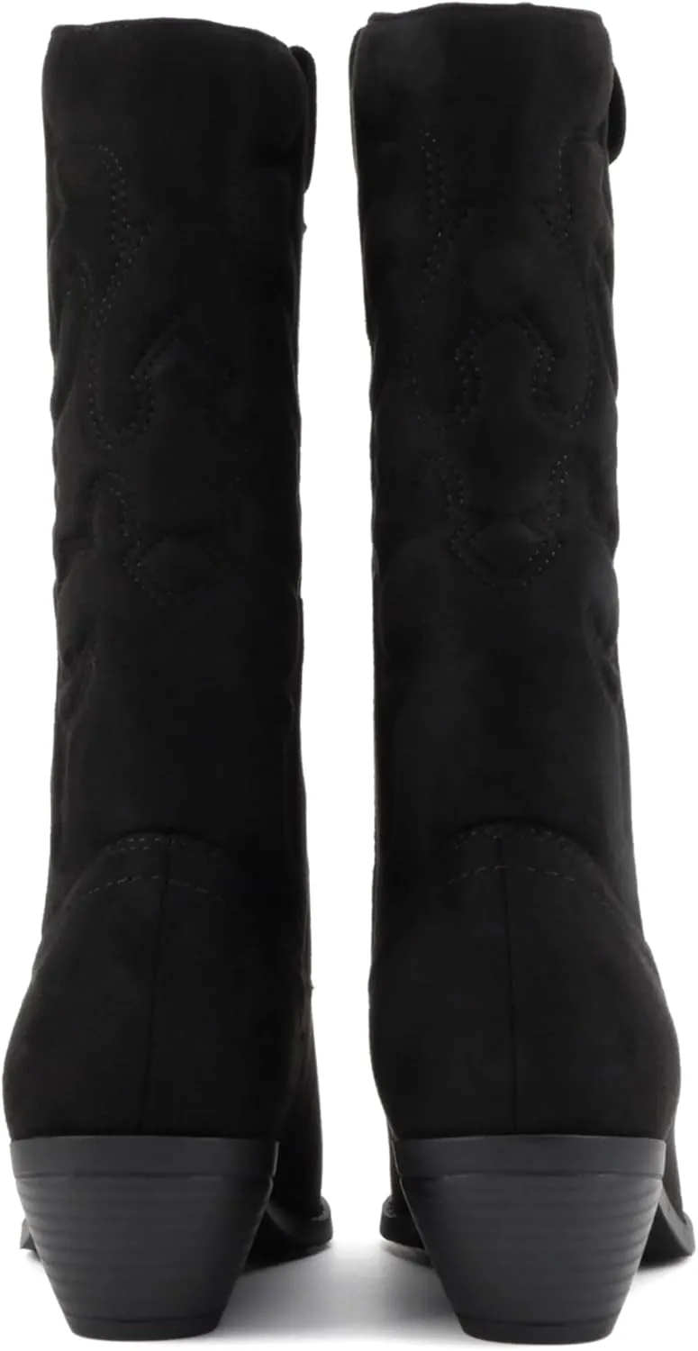 Soda “TELLER” ~ Women's Western Cowboy Boots with Stitched Detailing, Pointed Toe, and Low Block Heel