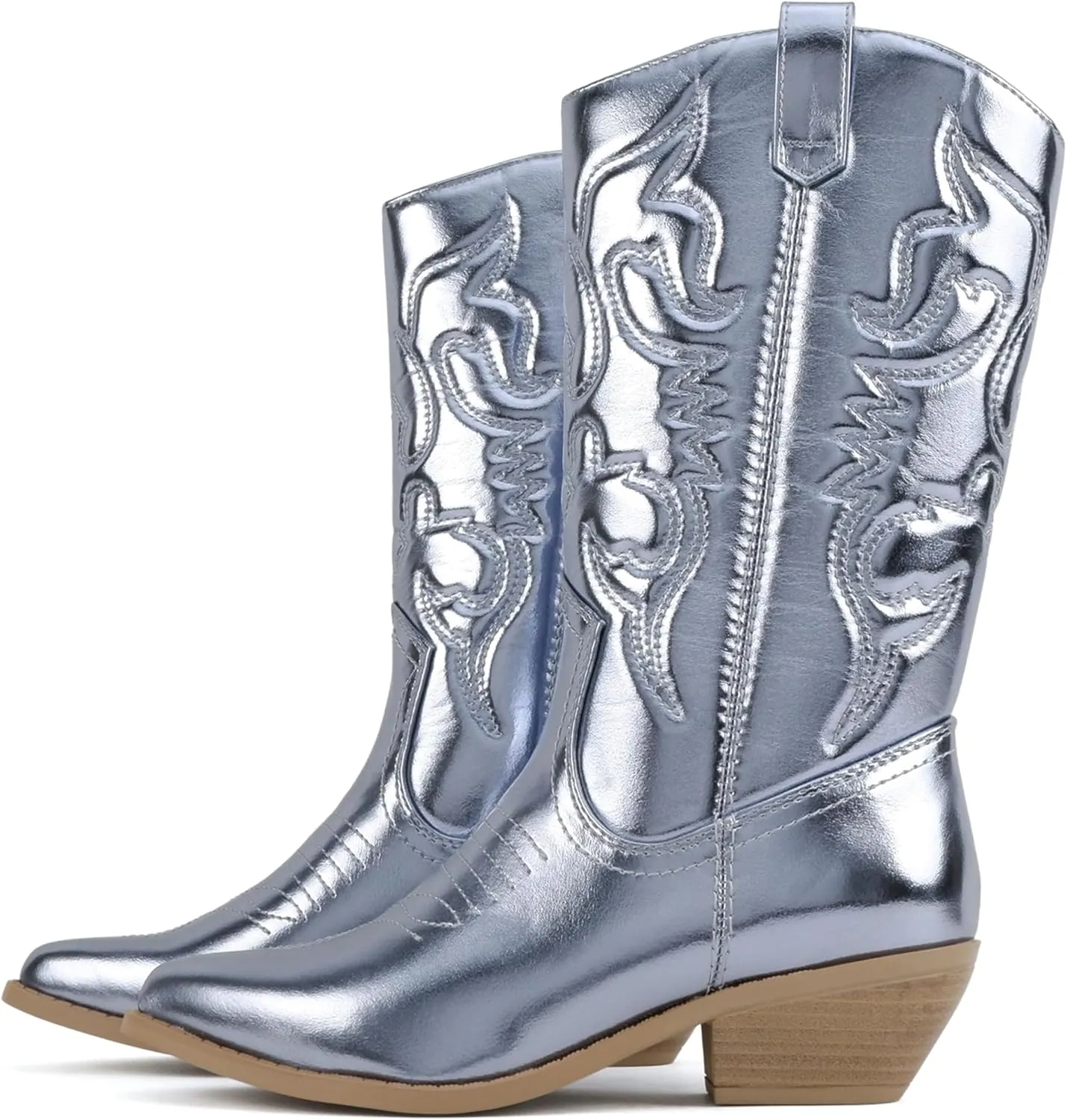 Soda “TELLER” ~ Women's Western Cowboy Boots with Stitched Detailing, Pointed Toe, and Low Block Heel