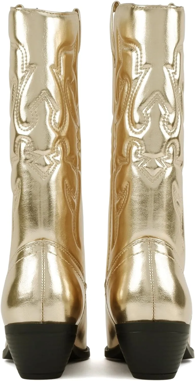 Soda “TELLER” ~ Women's Western Cowboy Boots with Stitched Detailing, Pointed Toe, and Low Block Heel