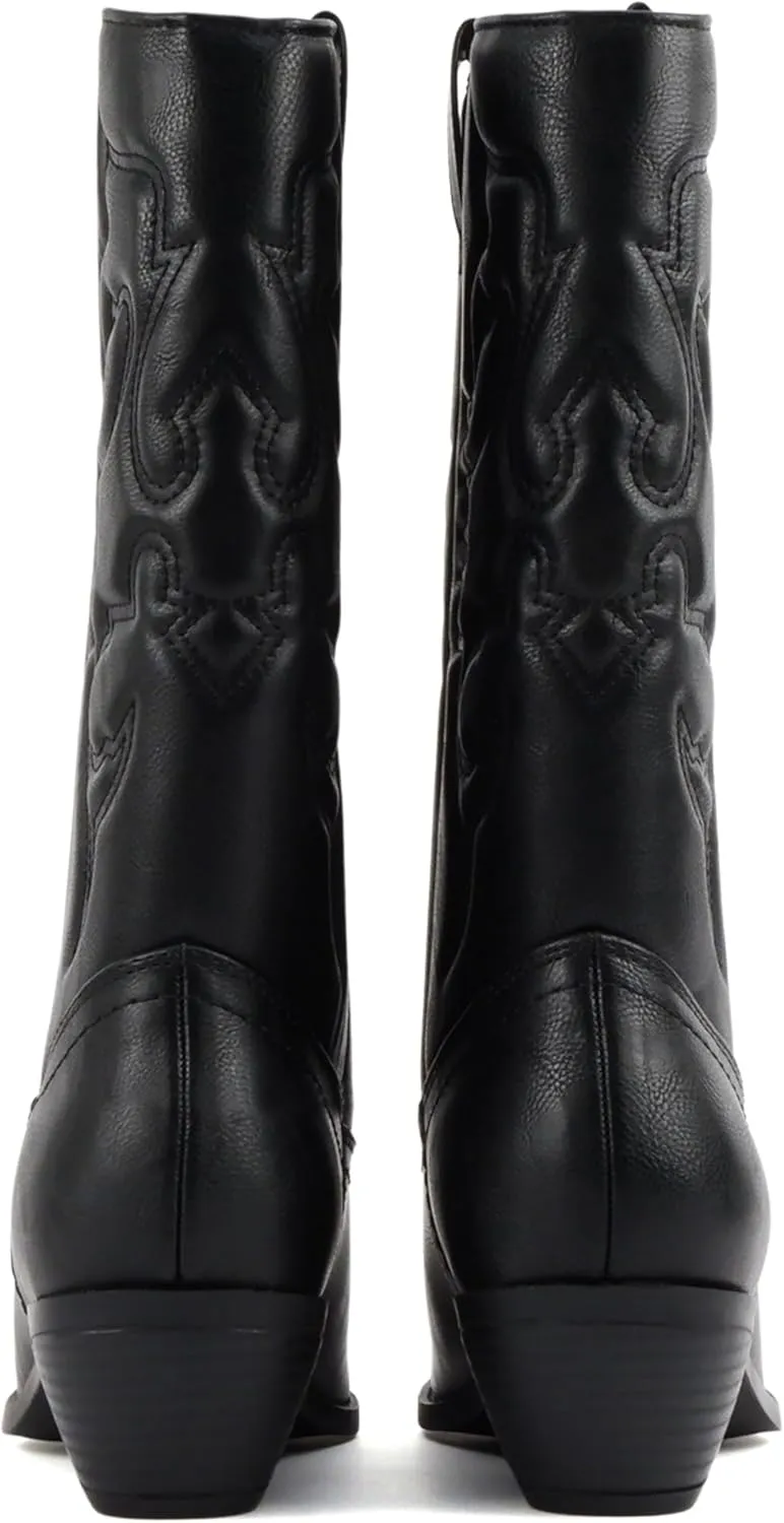 Soda “TELLER” ~ Women's Western Cowboy Boots with Stitched Detailing, Pointed Toe, and Low Block Heel