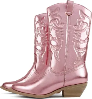 Soda “TELLER” ~ Women's Western Cowboy Boots with Stitched Detailing, Pointed Toe, and Low Block Heel