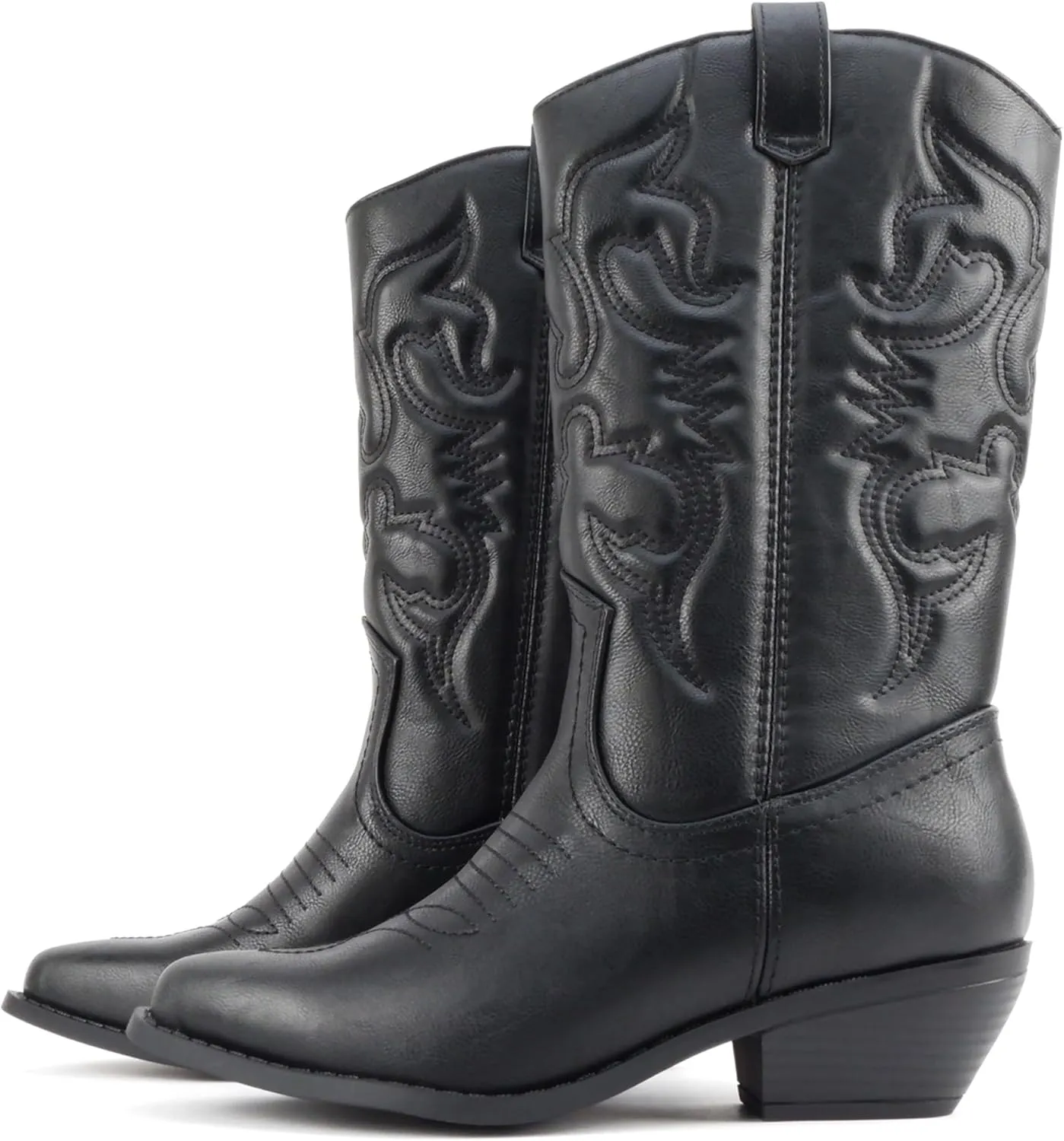 Soda “TELLER” ~ Women's Western Cowboy Boots with Stitched Detailing, Pointed Toe, and Low Block Heel