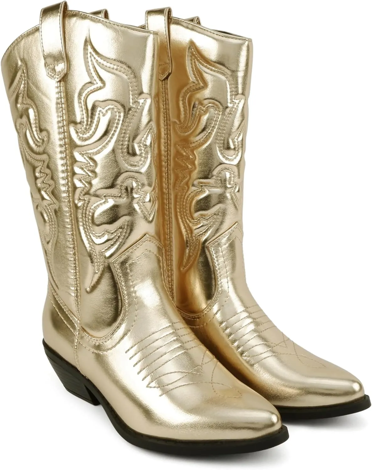 Soda “TELLER” ~ Women's Western Cowboy Boots with Stitched Detailing, Pointed Toe, and Low Block Heel