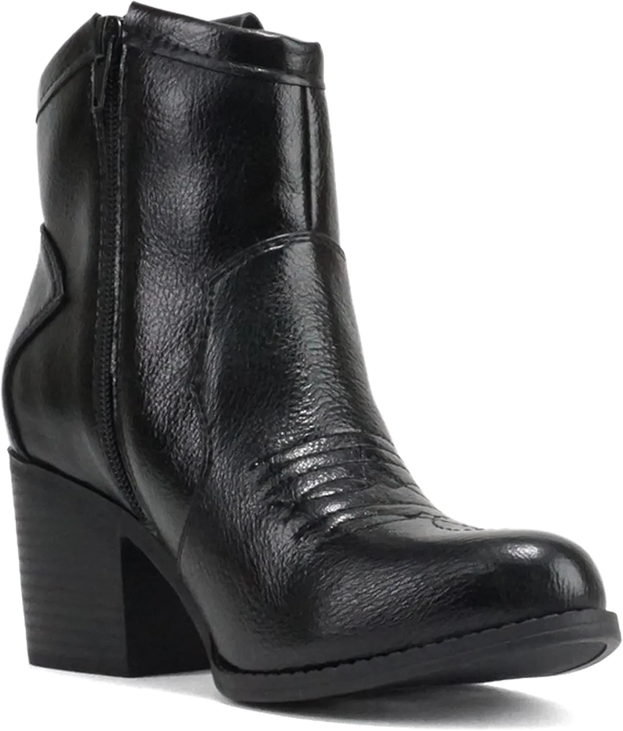 Soda “TELLER” ~ Women's Western Cowboy Boots with Stitched Detailing, Pointed Toe, and Low Block Heel