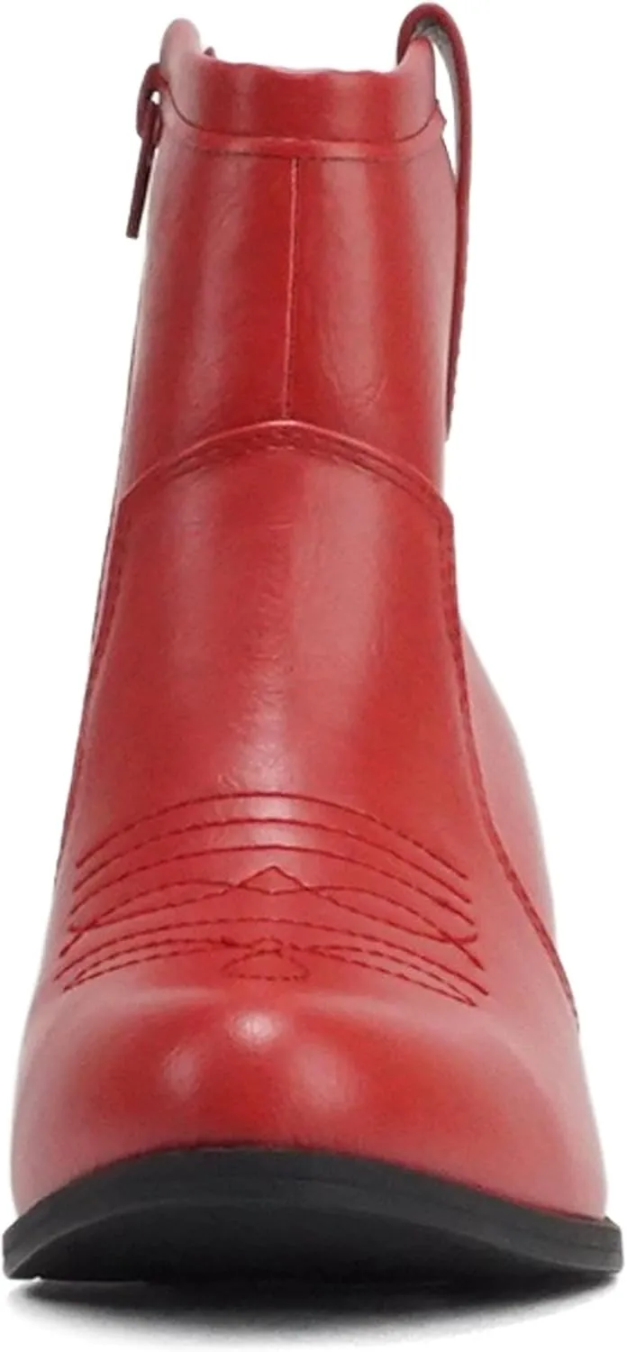 Soda “TELLER” ~ Women's Western Cowboy Boots with Stitched Detailing, Pointed Toe, and Low Block Heel